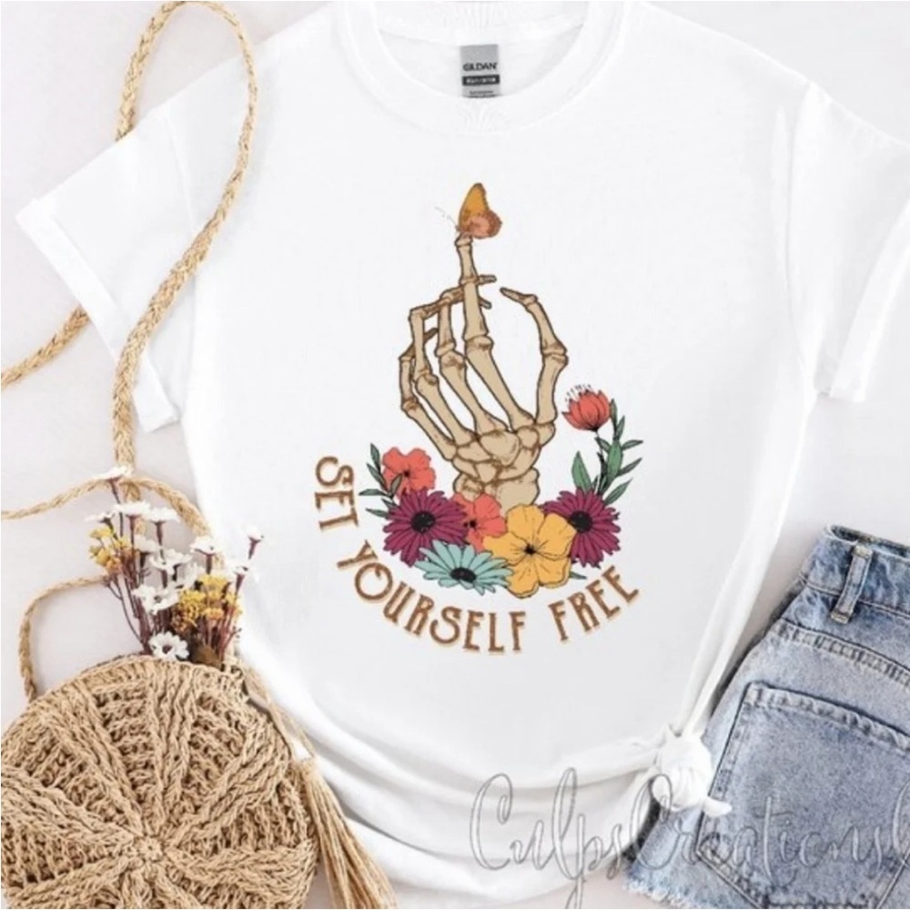 White Graphic V-Neck Shirt